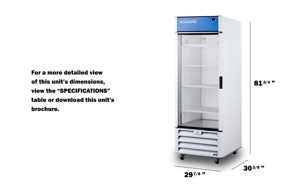 Accucold Full-sized glass door commercial beverage center (Model SCRR261GLH)