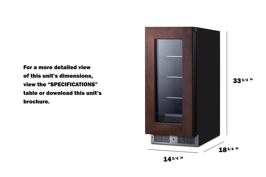 Accucold Shallow 18" deep 15" wide undercounter beverage center (Model SDHG1533PNR)