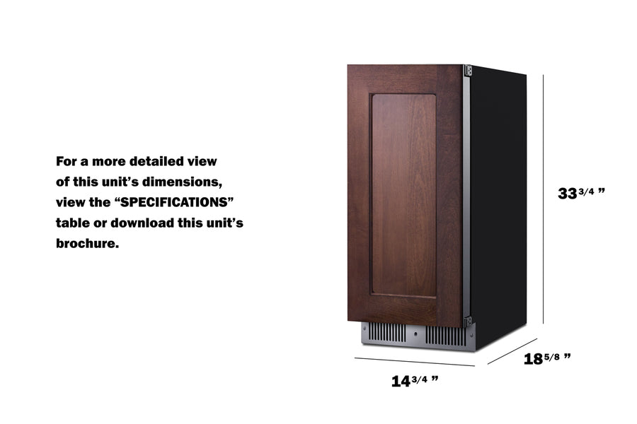 Accucold Shallow 18" deep 15" wide undercounter refrigerator (Model SDHR1534PNRLHD)