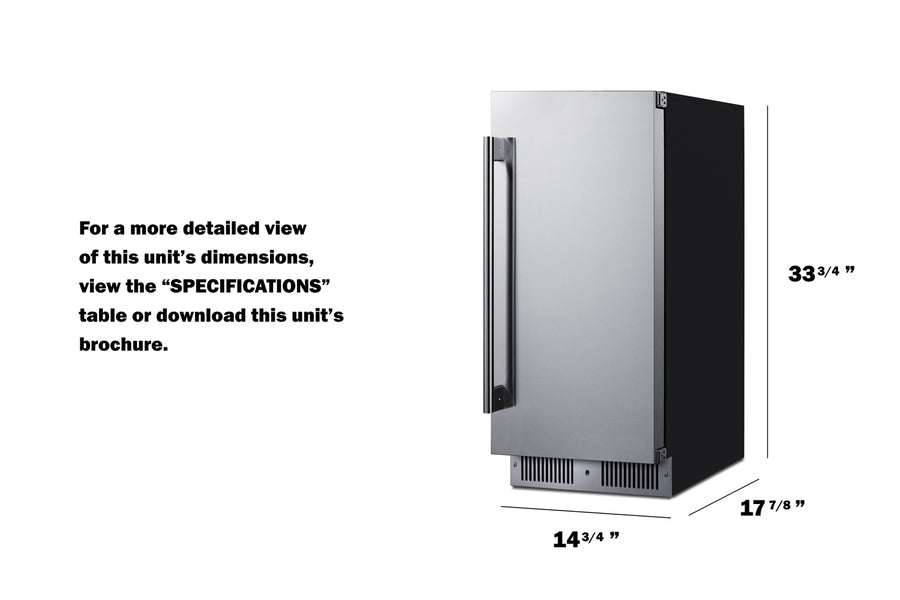 Accucold Shallow 18" deep 15" wide undercounter refrigerator (Model SDHR1534)