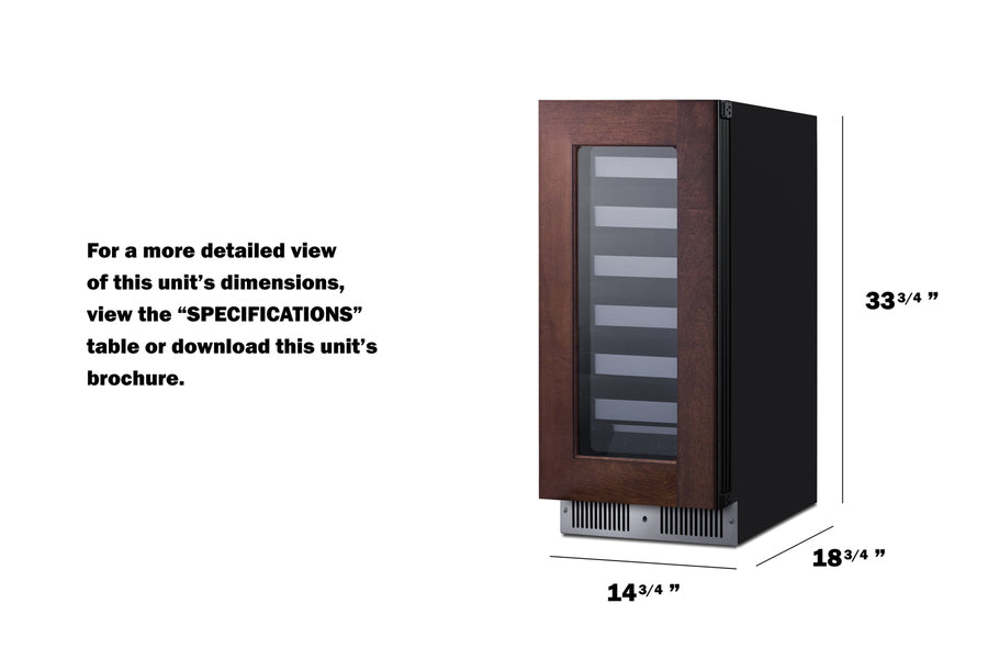 Shallow 18" deep 15" wide undercounter wine cellar (Model SDHW1532PNR)