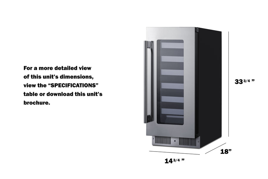Accucold Shallow 18" deep 15" wide undercounter wine cellar (Model SDHW1532LHD)
