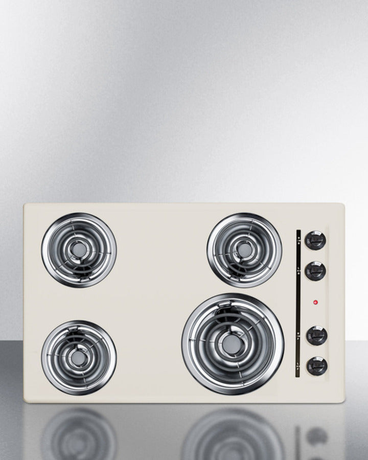 30" wide 220V electric coil cooktop in bisque porcelain finish