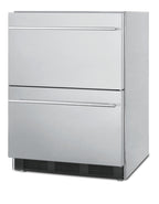 Commercially approved two-drawer auto defrost all-refrigerator in full stainless steel for built-in or freestanding use - Angle
