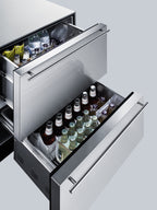 Commercially approved two-drawer auto defrost all-refrigerator in full stainless steel for built-in or freestanding use - Detail