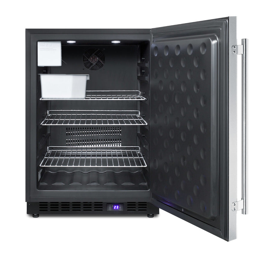 Accucold Frost-free outdoor all-freezer in complete stainless steel, with digital thermostat, LED lighting, and lock; built-in or (Model SPFF51OSCSSIMLHD)