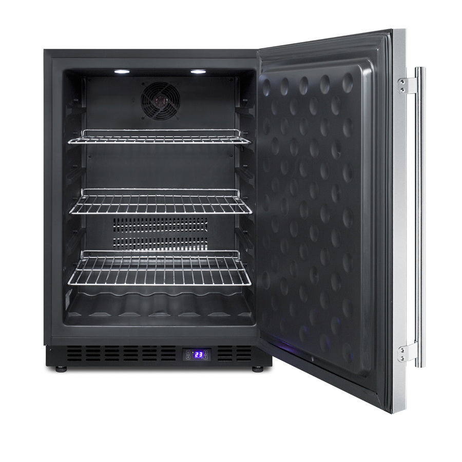Frost-free outdoor all-freezer in complete stainless steel, with digital thermostat, LED lighting, and lock; built-in or