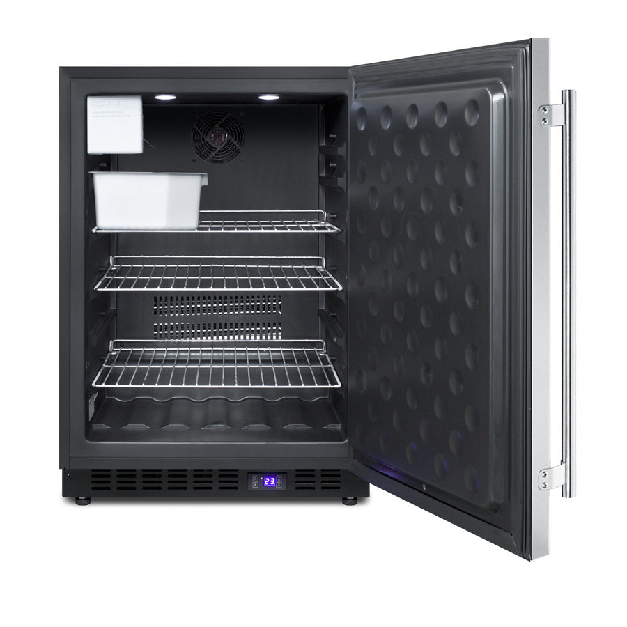 Frost-free outdoor all-freezer for built-in or freestanding use with icemaker, black cabinet, SS door, digital thermosta