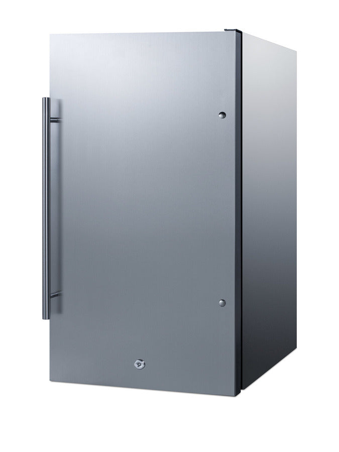 Accucold Outdoor shallow depth all-refrigerator in a 19" W x 17.25" D footprint, with stainless steel exterior and lock (Model SPR196OSCSSLHD)