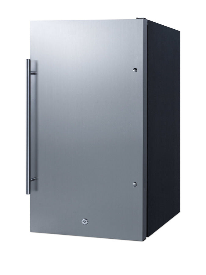 Outdoor shallow depth all-refrigerator in a 19" W x 17.25" D footprint, with stainless steel door and lock (Model SPR196