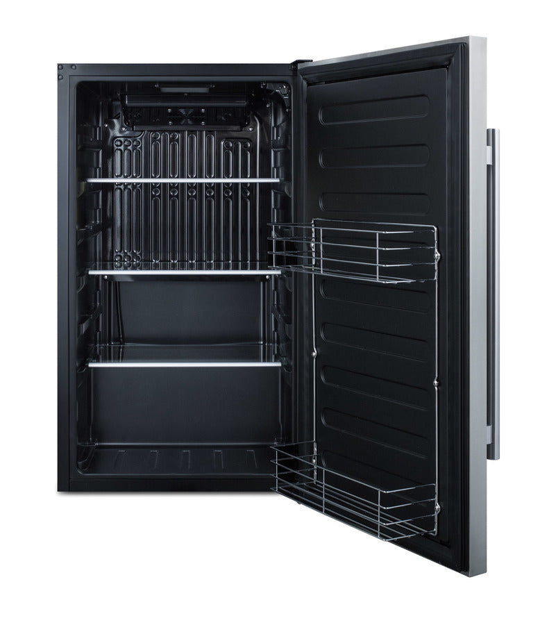 Outdoor shallow depth all-refrigerator in a 19" W x 17.25" D footprint, with stainless steel door and lock (Model SPR196