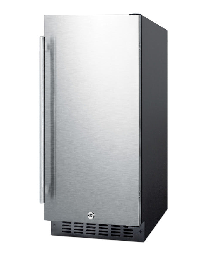 Accucold 15" Wide Built-in Outdoor Refrigerator with Black Cabinet, Stainless Steel Door, and Lock (Model SPR316OSLHD)