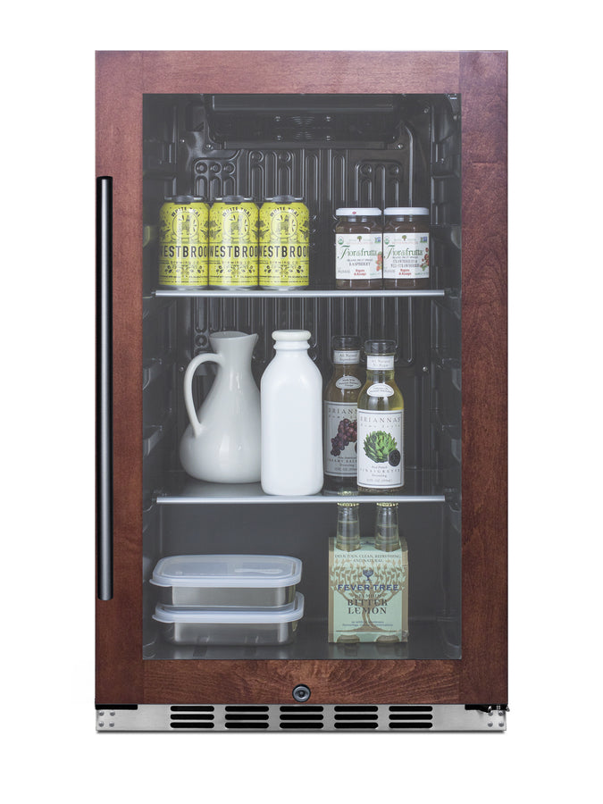 Accucold 19" Wide Shallow Depth indoor/outdoor Beverage Center with Panel-ready Glass Door and Black Interior (Model SPR488BOSCSSPNR)