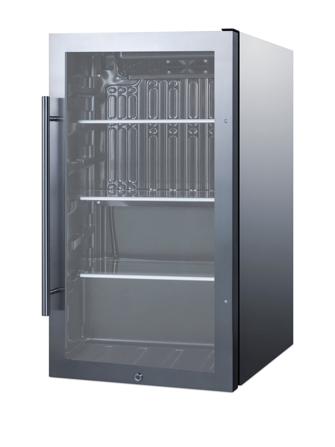 19" Wide Shallow Depth indoor/outdoor Beverage Center with Glass Door and Black Interior (Model SPR488BOSCSS)