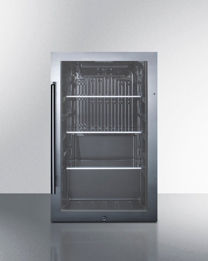 19" Wide Shallow Depth indoor/outdoor Beverage Center with Glass Door and Black Interior (Model SPR488BOS)