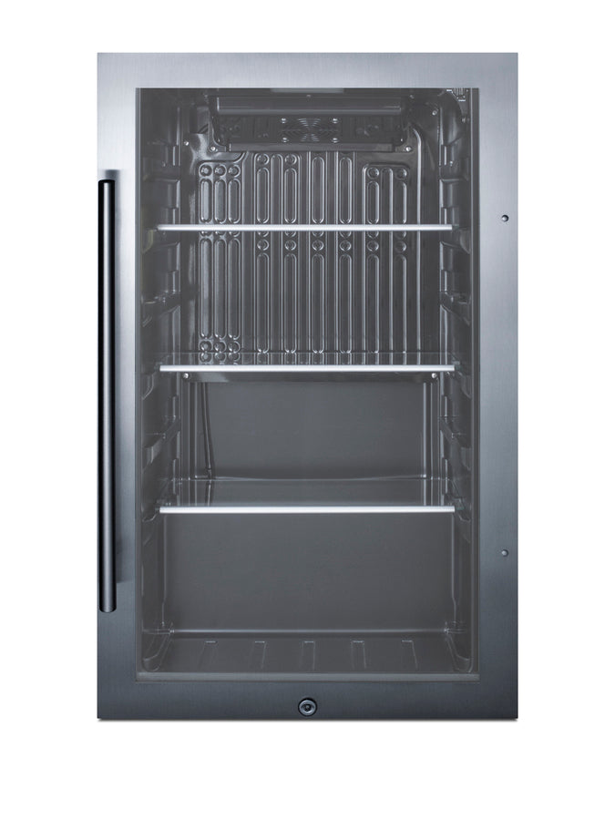 Accucold 19" wide shallow depth ADA compliant indoor/outdoor beverage center with glass door and black interior, ADA (Model SPR488BOSADALHD)