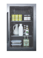 19" Wide Shallow Depth indoor/outdoor Beverage Center with Glass Door and Black Interior (Model SPR488BOS)