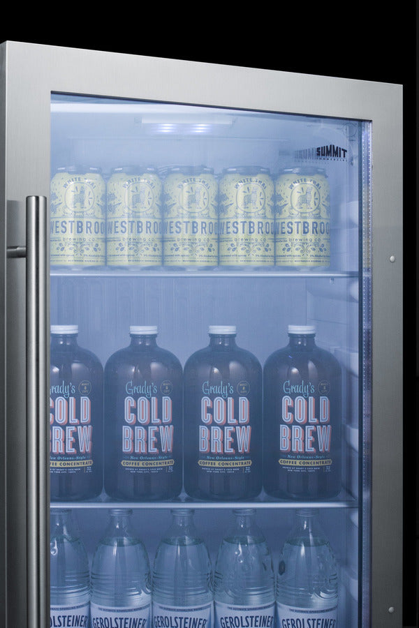 19" Wide Shallow Depth indoor/outdoor Beverage Center with Glass Door and White Interior (Model SPR489OSCSS)
