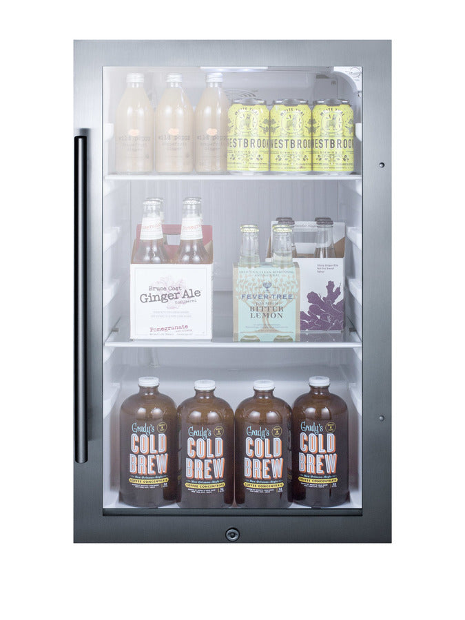 Accucold 19" Wide Shallow Depth indoor/outdoor Beverage Center with Glass Door and White Interior (Model SPR489OSLHD)