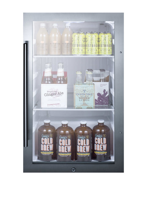 Accucold 19" Wide Shallow Depth indoor/outdoor Beverage Center with Glass Door and White Interior (Model SPR489OSLHD)