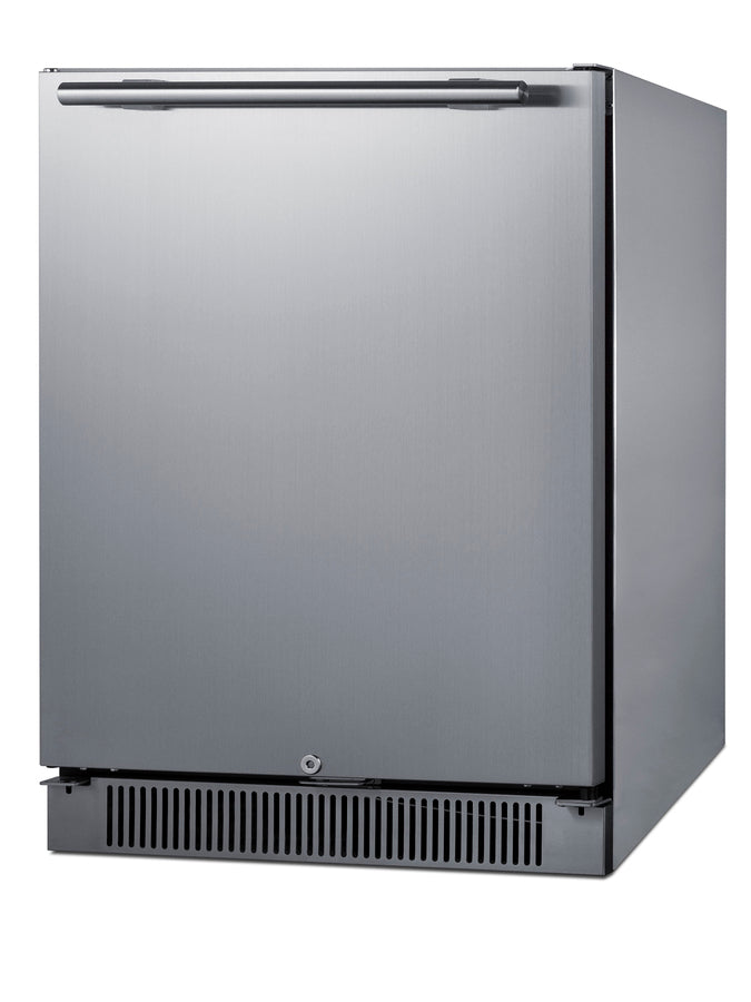 Outdoor all-refrigerator for built-in use, with lock, digital thermostat, black cabinet, and stainless steel door (Model Main image