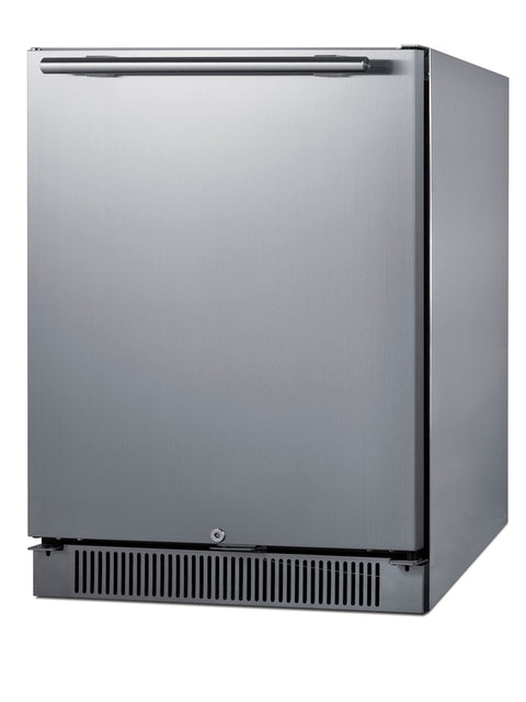 Outdoor all-refrigerator for built-in use, with lock, digital thermostat, black cabinet, and stainless steel door (Model