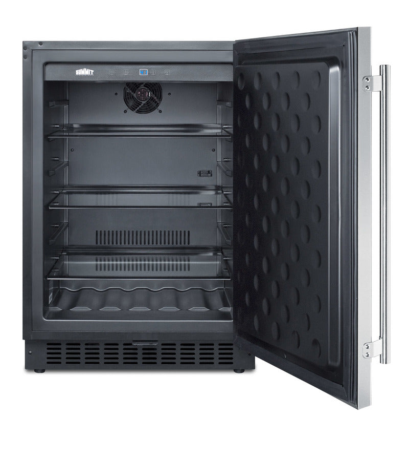 Accucold Outdoor all-refrigerator for built-in use, with lock, digital thermostat, and stainless steel wrapped exterior (Model SPR627OSCSSLHD)
