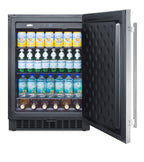 Accucold Outdoor all-refrigerator for built-in use, with lock, digital thermostat, black cabinet, and stainless steel door (Model SPR627OSLHD)