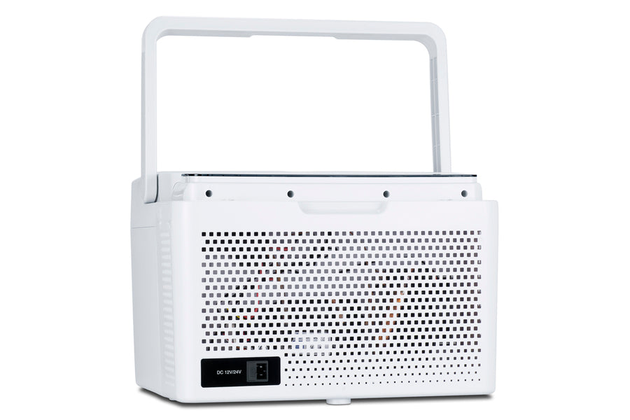 Accucold Portable 12V/24V MOMCUBE® cooler operates as a refrigerator or freezer for breast – SPRF11MC - Angle