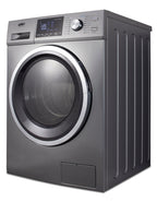 24" wide 115V washer/dryer combo for non-vented use in platinum finish - Angle