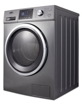 24" wide 115V washer/dryer combo for non-vented use in platinum finish - Angle