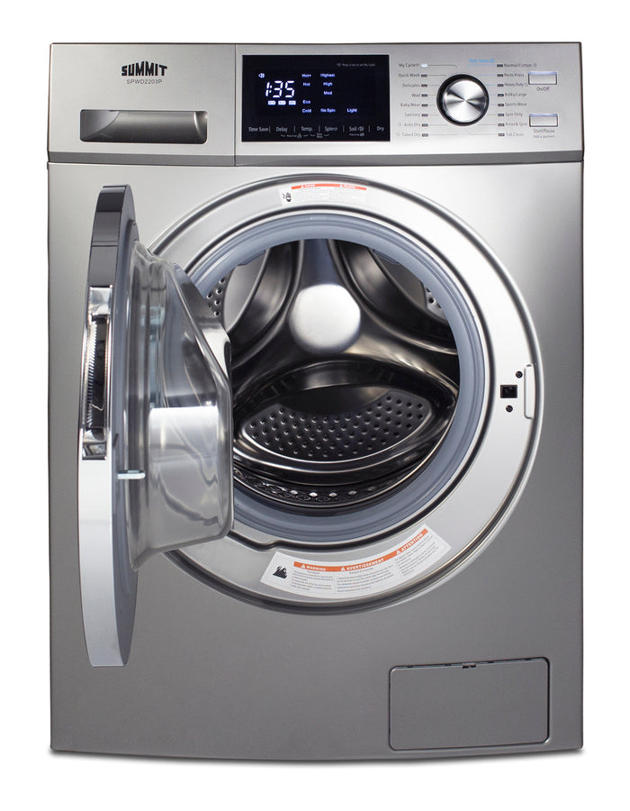 24" wide 115V washer/dryer combo for non-vented use in platinum finish - Open