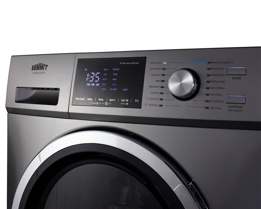24" wide 115V washer/dryer combo for non-vented use in platinum finish - Detail