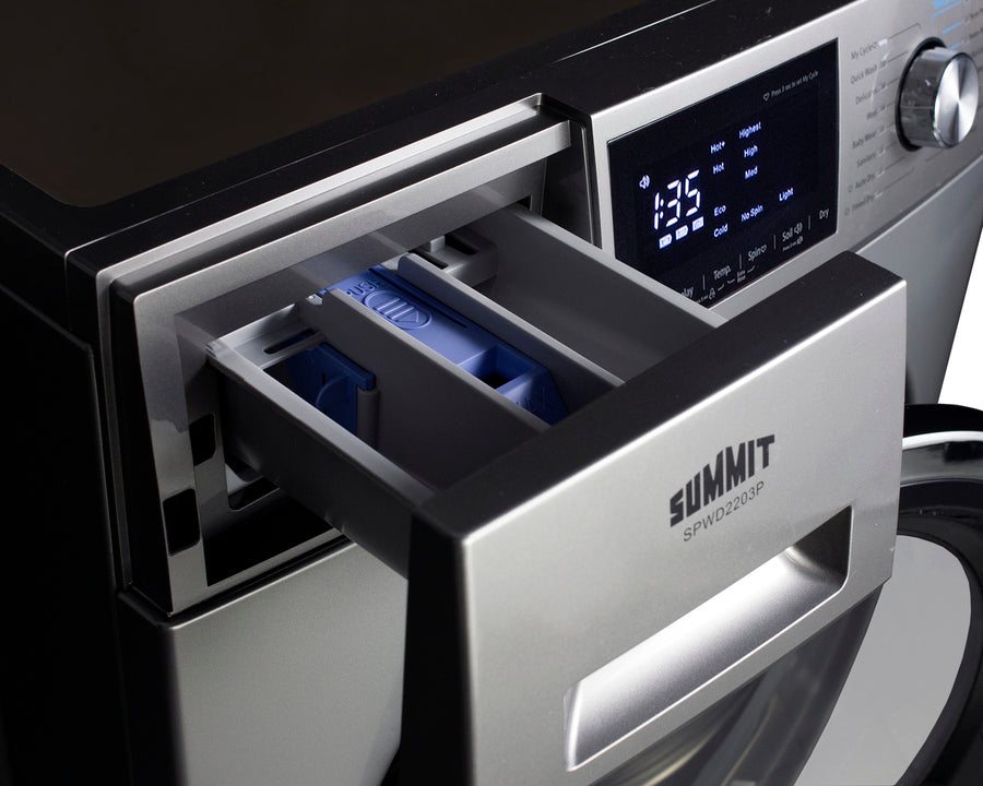 24" wide 115V washer/dryer combo for non-vented use in platinum finish - Detail