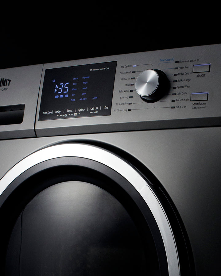 24" wide 115V washer/dryer combo for non-vented use in platinum finish - Detail