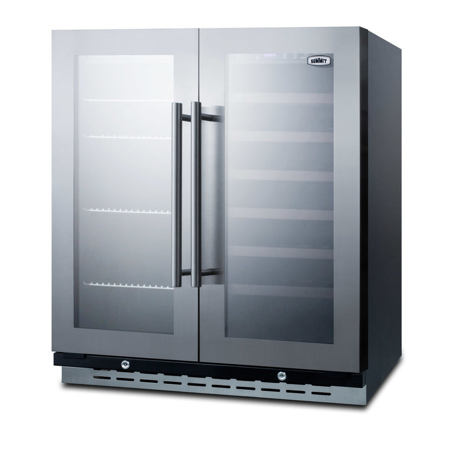 Accucold 30" Wide Built-in Undercounter Dual Zone Wine and Craft Beer Cooler with Locks, Digital Thermostats, and Glass Doors In