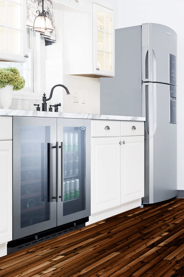Accucold 30" Wide Built-in Undercounter Dual Zone Wine and Craft Beer Cooler with Locks, Digital Thermostats, and Glass Doors In