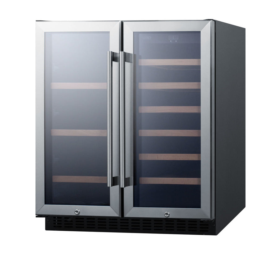 30" wide built-in undercounter dual zone wine and craft beer cooler with locks, digital controls, and LED lighting