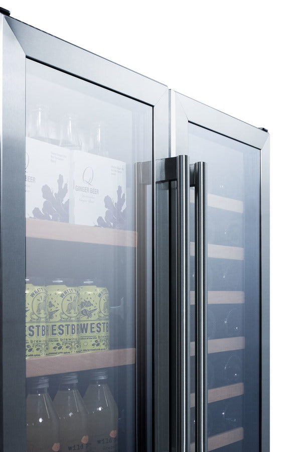 30" wide built-in undercounter dual zone wine and craft beer cooler with locks, digital controls, and LED lighting
