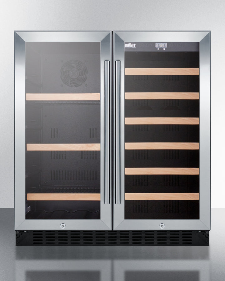 30" wide built-in undercounter dual zone wine and craft beer cooler with locks, digital controls, and LED lighting