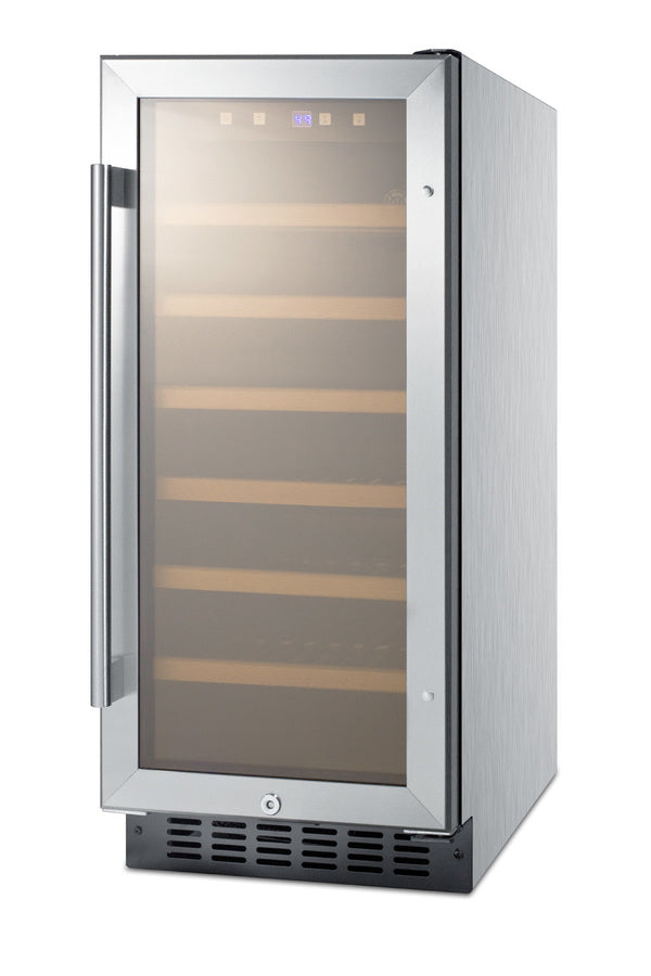 15" Wide Wine Cellar for Built-in or Freestanding Use, with Stainless Steel Wrapped Cabinet, Glass Door, and Lock (Model