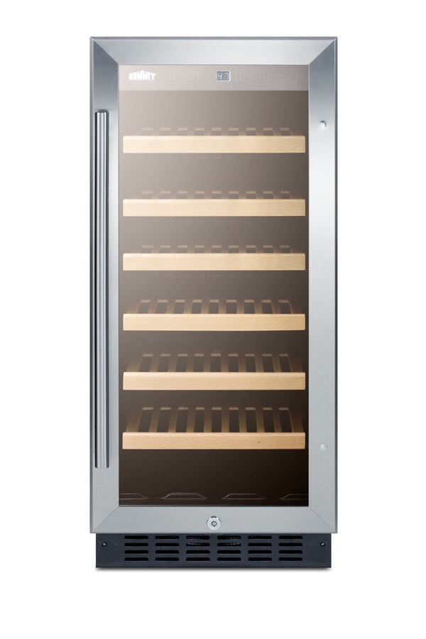 15" Wide Wine Cellar for Built-in or Freestanding Use, with Stainless Steel Wrapped Cabinet, Glass Door, and Lock (Model