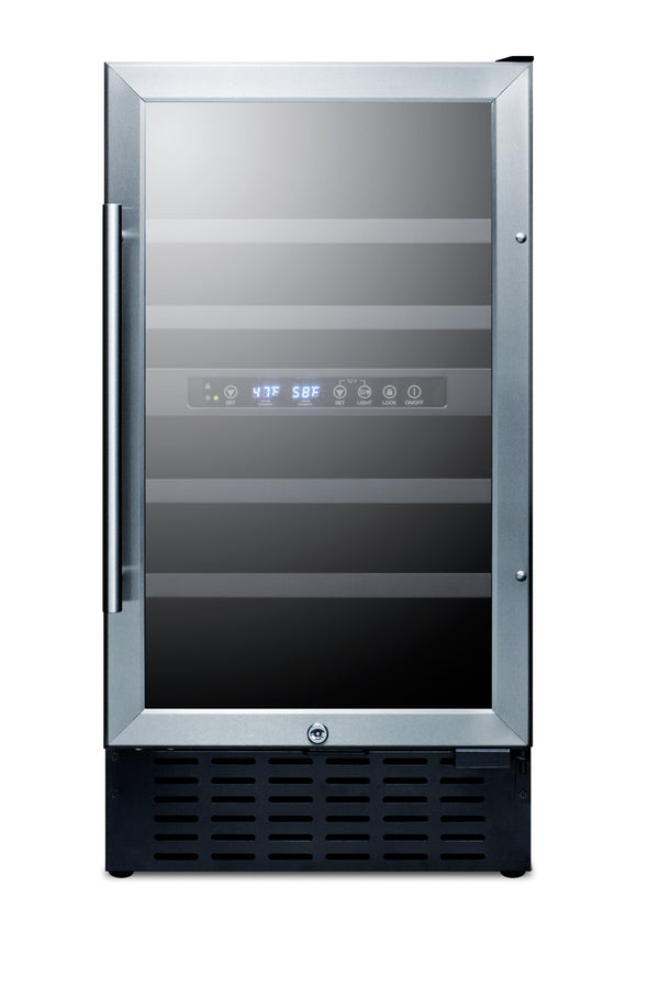 18" wide dual zone wine cellar for built-in or freestanding use, with digital controls, lock, and LED lighting (Model SW