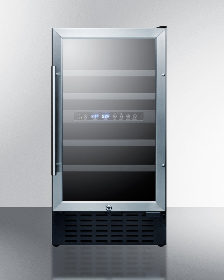 18" wide dual zone wine cellar for built-in or freestanding use, with digital controls, lock, and LED lighting (Model SW