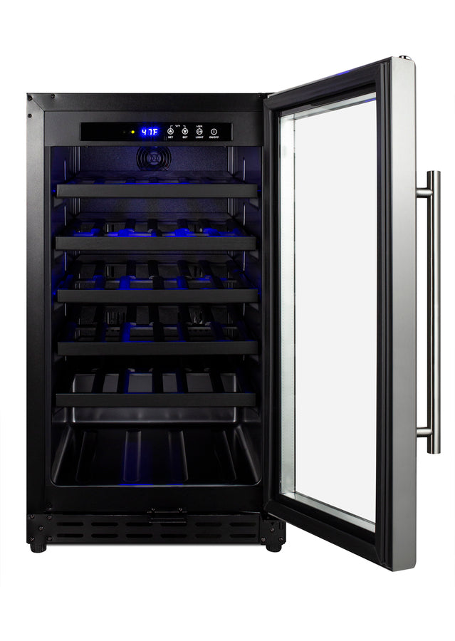18" wide ADA compliant wine cellar for built-in or freestanding use, with digital controls, lock, and LED lighting, ADA 