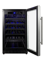 18" wide ADA compliant wine cellar for built-in or freestanding use, with digital controls, lock, and LED lighting, ADA 