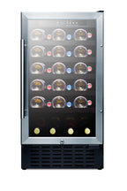 Accucold 18" wide wine cellar for built-in or freestanding use with stainless steel cabinet, digital controls, and LED lighting (Model SWC1840BCSSLHD)