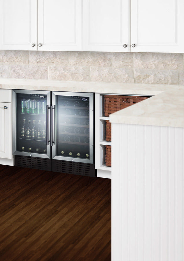 Accucold 18" wide wine cellar for built-in or freestanding use with stainless steel cabinet, digital controls, and LED lighting (Model SWC1840BCSSLHD)