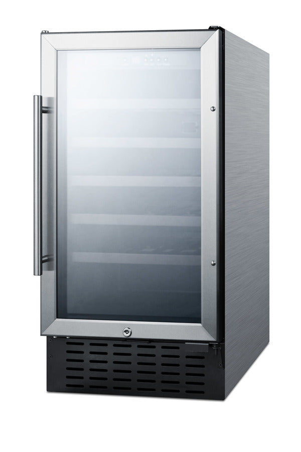 Accucold 18" wide wine cellar for built-in or freestanding use with stainless steel cabinet, digital controls, and LED lighting (Model SWC1840BCSSLHD)