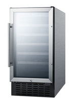 Accucold 18" wide wine cellar for built-in or freestanding use with stainless steel cabinet, digital controls, and LED lighting (Model SWC1840BCSS)